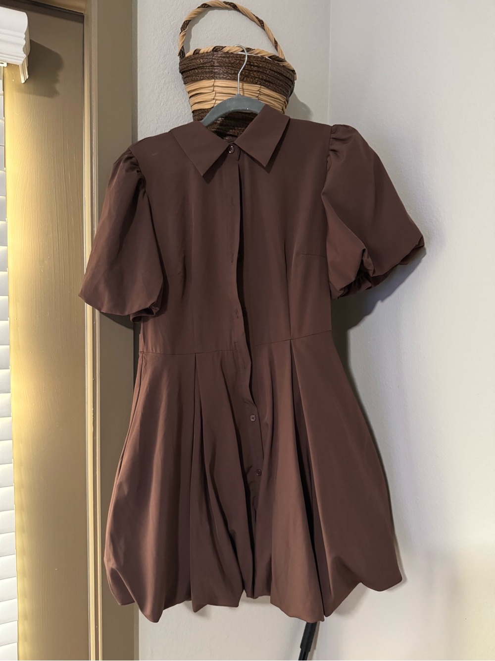 PrettyLittleThing Chocolate Brown Puff-Sleeve Shirt Dress